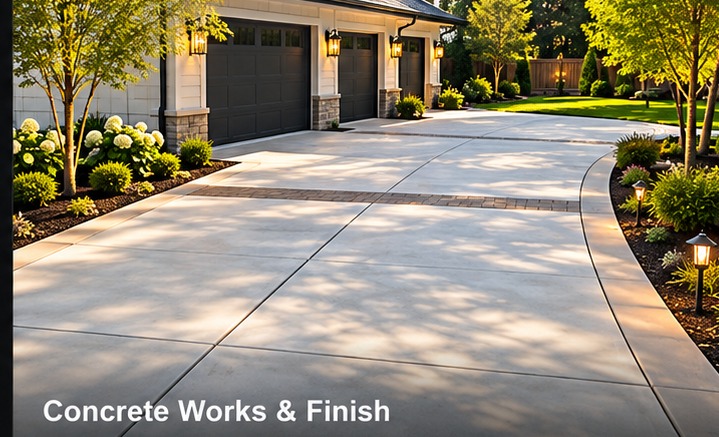 Landscaped concrete driveway by DCS